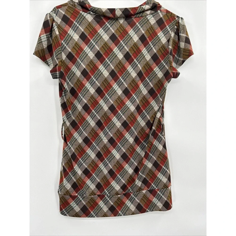 Iz Byer Womens Y2K Cap Sleeve Plaid Top Size‎ Medium Brown Academia Grunge Bratz